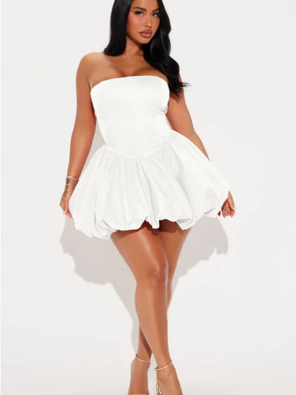 Fashion Nova White Strapless Bubble Hem Mini Dress
